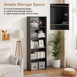 Libreria in Legno Multifunzionale a 5 Ripiani 23,5 X 9,5 X 67 Pollici per Casa e Ufficio, Scaffali Resistenti per Uso Domestico e Professionale - Product Image 3