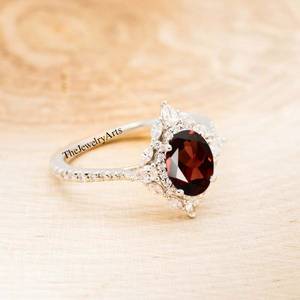 Bague ovale en grenat rouge en argent sterling 925 pour femme, pierre de naissance naturelle de janvier, style vintage, pour mariage, fête ou cocktail élégant - Product Image 2