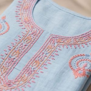 Conjunto de traje de algodón azul fresco para mujer con diseño Chikankari bordado a mano - Product Image 6