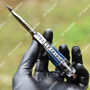 Cuchillo de bolsillo EDC plegable de acero de Damasco hecho a mano, con gancho para tripas, mango de madera Pakka, para camping al aire libre, ODM DIY, ¡Gran oferta! - Product Image 5