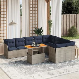Juego de sofás de patio de ratán sintético gris de 10 piezas con cojines, colección de muebles duraderos para exteriores - Product Image 1