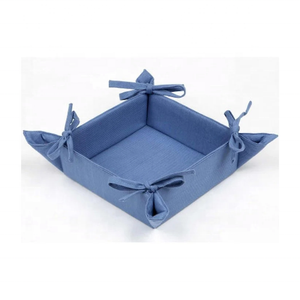 Charming Pastel Blue Colour 100% Cotton Hand Embroidered Storage <b>Basket</b> With Folded Edge Perfect For Snacks Table Decor <b>Basket</b> - Product Image 1