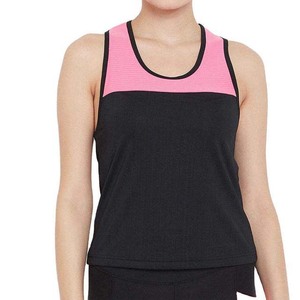 Débardeur sportif tricoté respirant à col rond et blocs de couleur rose et noir pour femme - Product Image 1