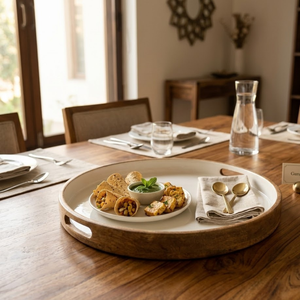 Bandeja de Servir de Madera de Mango Esmaltada de Primera Calidad |   Plato Decorativo Redondo de Madera con Asas para Mesa de Comedor, Hogar, Restaurante y Cocina - Product Image 5