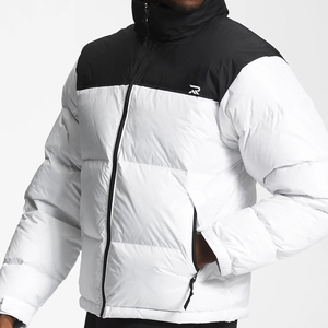 Chaqueta Acolchada para Hombre, Color Blanco y Negro, con Bloques de Color, Cuello Alto, Cierre de Cremallera, Resistente al Viento, Informal de Invierno, con Exterior de Poliéster Grueso - Product Image 6