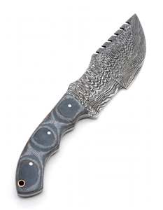 Couteau utilitaire lourd en acier Damas fait main, manche en Micarta gris, outil artisanal à double affûtage - Product Image 4