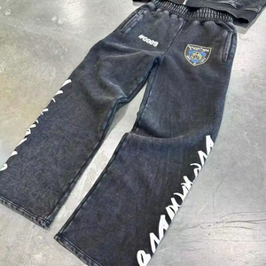 กางเกงวอร์มขาบานแบบเรียบง่ายพร้อมโลโก้สั่งทำ ชุดวอร์มซิปผู้ชาย สีพื้น ชุดวอร์มสองชิ้นผู้ชาย ชุดวอร์มขาบานสไตล์วินเทจ - Product Image 3