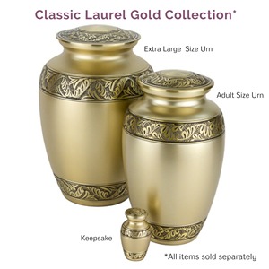 Urna Clásica de Latón Grabado en Blanco Laurel con Delicado Patrón de Hojas, Dos Bandas, Estilo Americano, Capacidad de 200 Pulgadas Cúbicas, Conmemorativa - Product Image 4