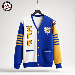 เสื้อคาร์ดิแกนอะคริลิคปักลาย Sigma Gamma Rho Sorority สำหรับผู้หญิง |   เสื้อสเวตเตอร์สไตล์วินเทจเรียบง่าย ปรับแต่งได้ ป้องกันรอยยับ - Product Image 1