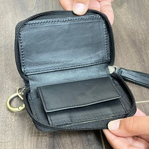Monedero de Cuero Genuino con Diseño a Cuadros y Borla, Mini Cartera con Cremallera y Llavero, Tarjetero para Damas, Premium 2025 - Product Image 6