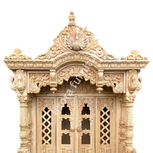 Luxury Handcrafted Traditional Ornate Solid Wood Home <b>Mandir</b> Grand Elephant Peacock Carved Pooja Ghar Temple Diwali Wedding - Product Image 2