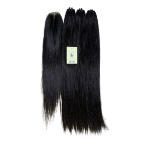 Extensions de cheveux humains vierges vietnamiens de qualité supérieure 2x6 HD Closure et Raw, couleur noire naturelle, double trame, tissage à la machine, provenant de l'usine - Product Image 1