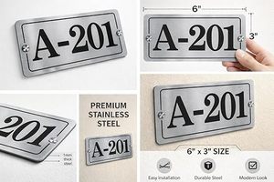 Plaque de numéro de maison/porte moderne en acier inoxydable de haute qualité 6x3 pouces |   Plaque signalétique en acier de 1 mm d'épaisseur |   Panneau d'adresse personnalisé pour la maison - Product Image 6