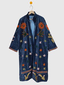 Floral Embroidered <b>Velvet</b> Jacket Mandarin Collar Full Sleeve Plus Size Women's Long Coat Autumn Wear Hand Embroidery Style - Product Image 1