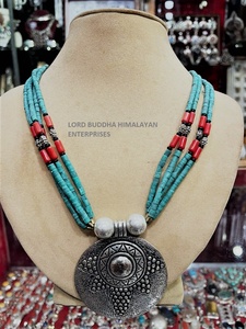 Nepal Made Classic Religious Style Sterling Silver Beaded <b>Necklace</b> Pearl Diamond for Weddings Parties Engagement Ceremonies Gift - Product Image 1