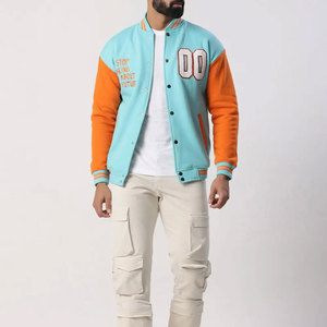 Veste universitaire bleue et orange pour homme, broderie 00, col rabattu, style décontracté, coupe classique, pour l'automne - Product Image 1