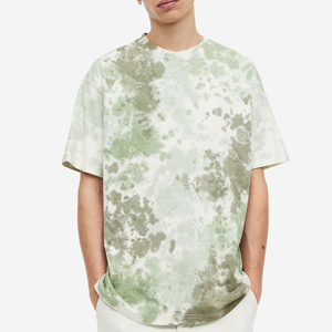 Camiseta de Manga Corta para Hombre, Talla Grande, Tie-Dye, Cuello Redondo, Informal, Verde y Blanca, de Algodón Jersey, Transpirable, de Primera Calidad - Product Image 1