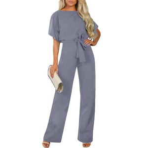 Combinaison formelle en toile unie pour femme, col rond, sans manches, ceinturée, coupe ajustée, longueur genou, 100 % coton, respirante, séchage rapide - Product Image 1