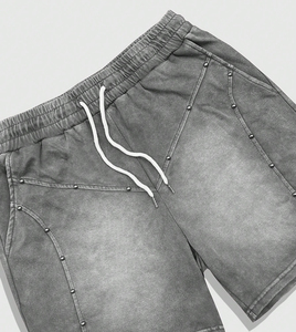 Pantalones Cortos de Algodón Lavado Gris para Hombre, Cintura Media, Cordón Ajustable, Corte Holgado Informal, Transpirables, Color Sólido, Estilo Deportivo - Product Image 5
