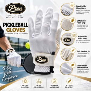 ODM Custom Adult Pickleball <b>White</b> Full Fingers Sports Gloves Non Slip Solid Pattern Breathable Polyester/Cotton Pull-On - Product Image 4