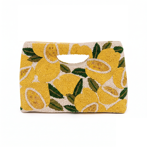 Sac fourre-tout perlé pour femme, motif agrumes jaunes, sac à main de plage estival - Product Image 1