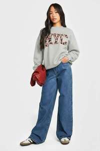 เสื้อสเวตเชิ้ตคอกลมโอเวอร์ไซส์สำหรับผู้หญิง NYC สีเทา พิมพ์ลายตัวอักษร ผ้าคอตตอนผสม ถักทอ สวมใส่สบายๆ ในฤดูใบไม้ร่วง - Product Image 3