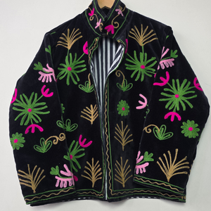 <b>Women</b>’s Black Velvet Sujani <b>Embroidered</b> <b>Jacket</b> – Colorful Floral Handcrafted Boho <b>Jacket</b> | Morvi Fab 2026 New Collection - Product Image 1