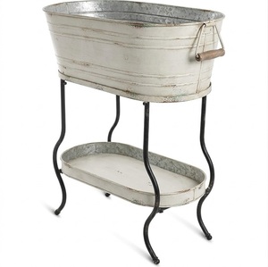 Bac à boissons en métal galvanisé martelé conique, grand seau à glace avec support, bacs à bière et à vin portables pour usage intérieur et extérieur - Product Image 3