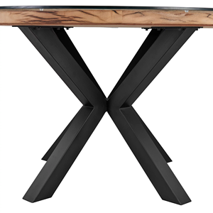 Mesa de Comedor de Madera Estilo Vintage Industrial, Aspecto Antiguo Natural, Forma Redonda con Tapa de Vidrio, Patas Plegables en Forma de X de Metal - Product Image 6
