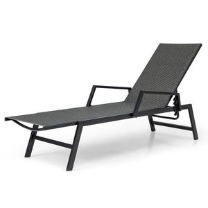 Sdraio da Esterno in Rattan con Cuscino Impermeabile, Schienale Reclinabile a 5 Posizioni e Braccioli - Product Image 1