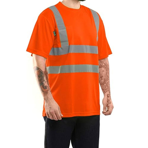 Men's <b>Orange</b> Reflective Workwear T-Shirt Short Sleeve Quick Dry V-Neck Casual Shirt Summer Style - Product Image 4