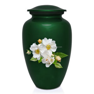 Urne de crémation vert foncé de Style américain adulte classique Memorial White Rose Flower Design pour urne funéraire de cendres humaines - Product Image 1
