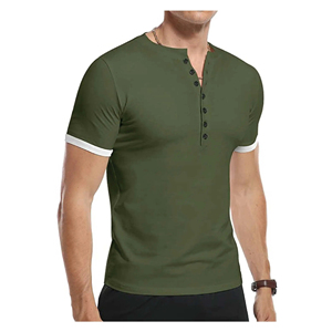 Top with Button Neck Male Tee <b>Shirt</b> Custom Men's Fashion 100% Cotton T-<b>Shirt</b> Classic <b>Waffle</b> - Product Image 5