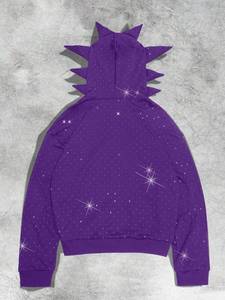 Sudadera con capucha morada con pedrería y cremallera para hombre, de algodón grueso, estilo urbano, transpirable, para invierno, de fábrica OEM - Product Image 3