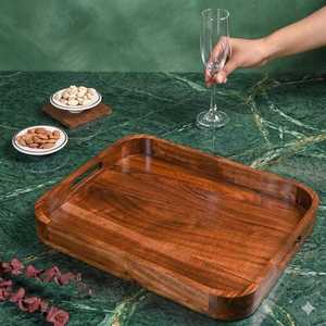 Plateaux en bambou classiques - Plateaux rectangulaires pour la maison, les restaurants, les hôtels, pour le thé, les collations, les fruits, avec poignée décorative pour le café, le thé, les collations - Product Image 4