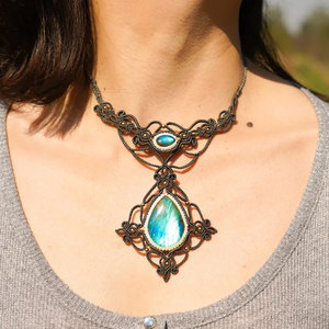 Collier ras du cou classique fait main en alliage de zinc et perles Akoya, avec macramé noir, style gothique, réglable, bijou de guérison - Product Image 5