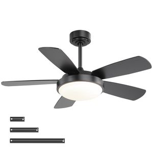 Ventilatore da soffitto LED nero da 42 pollici con luce LED da 22W e telecomando, pale in MDF, motore DC reversibile - Product Image 1