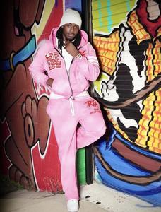 Ensemble de survêtement personnalisé pour homme en molleton rose tissé, avec sweat à capuche zippé et pantalon de jogging, style streetwear, fabricant OEM ODM - Product Image 3