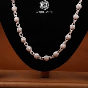 สร้อยคอแบบโซ่ลูกบอลโมอิสซาไนต์ทรงกลม ดีไซน์ยูนิเซ็กซ์ ชุบทอง 14K บนสแตนเลสสตีล เครื่องประดับฮิปฮอปสำหรับงานปาร์ตี้ - Product Image 4