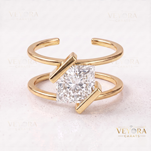 Bague Oura en Moissanite Brillante Princesse, confectionnée en argent sterling 925 massif avec un design de bijoux en pierres précieuses serties en forme d'aile d'hirondelle - Product Image 5