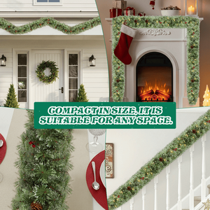 Confezione da 2 Ghirlande Natalizie Pre-Illuminata Effetto Neve da 2,7 m con 200 Luci Calde, 440 Punte, Bacche Rosse, Ghirlande e Corone Natalizie Artificiali - Product Image 4