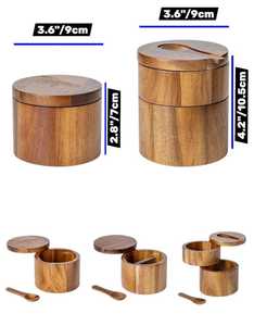 Salero de madera hecho a mano con tapa giratoria y cuchara |   Caja de Almacenamiento Doble de Madera para Sal y Pimienta |   Fabricante OEM al por Mayor - Product Image 5