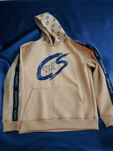 Sweat à capuche personnalisé 100% coton épais, pull-over blanc avec bande latérale noire, en molleton bouclette, pour homme, vente en gros, vierge - Product Image 2