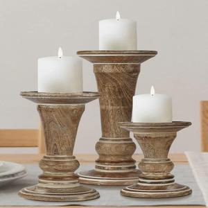 Ensemble de 3 supports à bougies en bois de manguier, porte-bougie en bois fait main pour la décoration de la maison, provenant du meilleur fournisseur personnalisé en ligne - Product Image 3