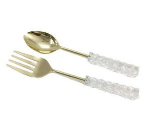 Juego de cubiertos de acero inoxidable de alta calidad, cubiertos con mango de madera de terrazo, tenedor, cucharas, cuchara de servidor de ensalada de Metal, nuevo utensilio de cocina - Product Image 2