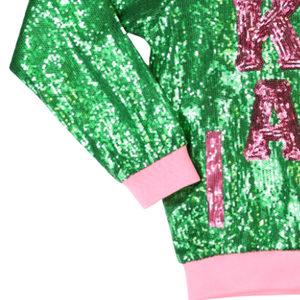 AKA <b>Sequin</b> <b>Jacket</b> Green Pink Sorority Bomber <b>Jacket</b> Glitter Zip Up Women Fashion Statement Party <b>Jacket</b> Trendy Outfit - Product Image 6