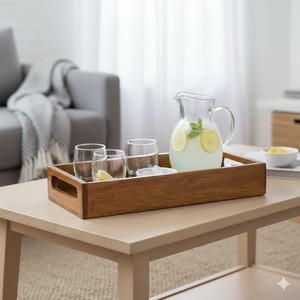 Plateau de service rectangulaire en bois avec fleurs et bougies, style moderne, centre de table décoratif, passe au lave-vaisselle, pour table de fête - Product Image 5