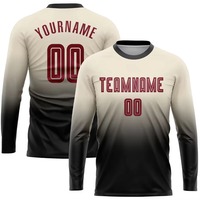 Jersey Sepak Bola Lengan Panjang 100% Poliester dengan Desain Api Hitam Biru, Cetak Transfer Panas Khusus, Bernapas dan Menyerap Keringat