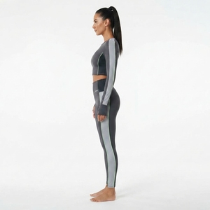 Women Long Sleeve Crop Top and High Waist <b>Leggings</b> Set Custom Yoga Fitness <b>Activewear</b> - Product Image 4