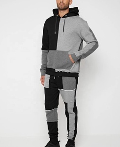 100% coton polaire Patchwork unisexe survêtement 2 pièces couleur bloc hommes ensemble pull à capuche pantalons de survêtement Jogging costumes Slim ajusté - Product Image 4